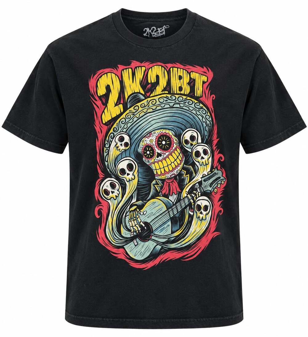 Day Of The Dead Mariachi Skulls Colorful Men's Medium Black Graphic T-shirt